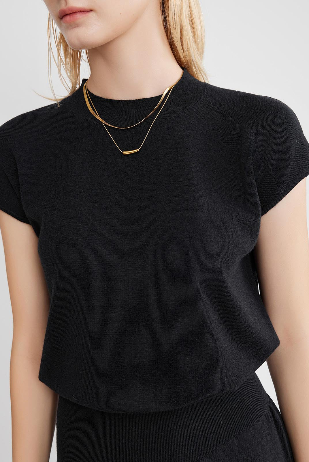 ASOBIO Wool Blend Pleated Shoulder Knit Top