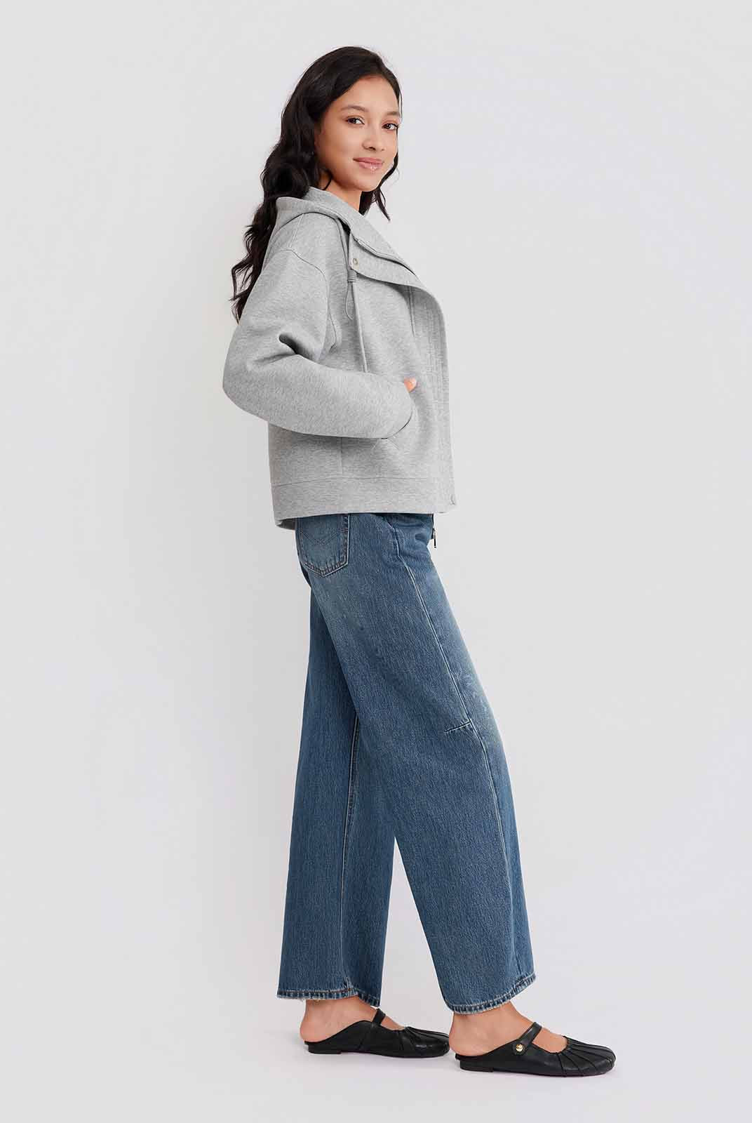 ASOBIO Hooded Drawstring Sweat Jacket