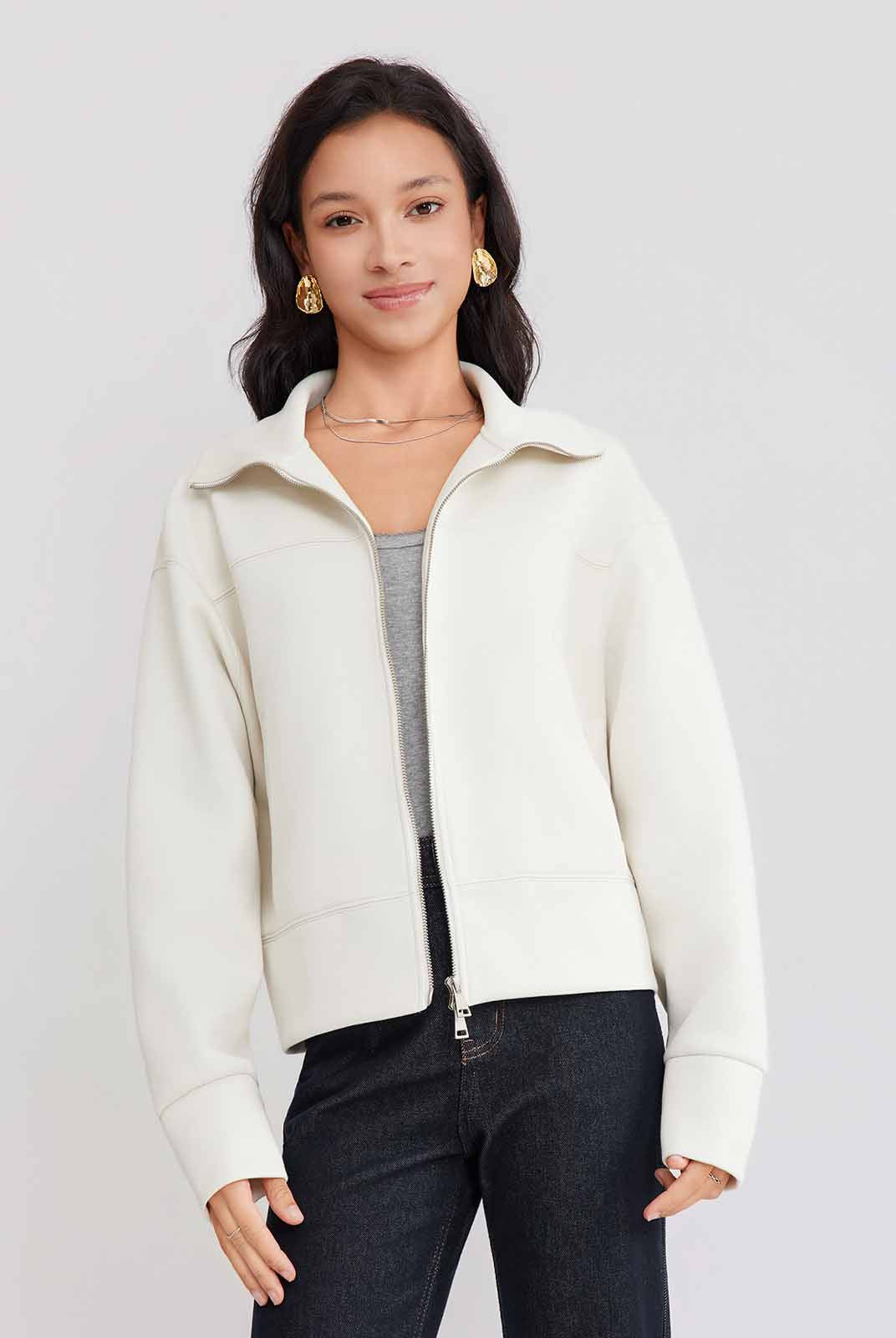 ASOBIO Stand-Collar Two-Way Zip Sweat Jacket