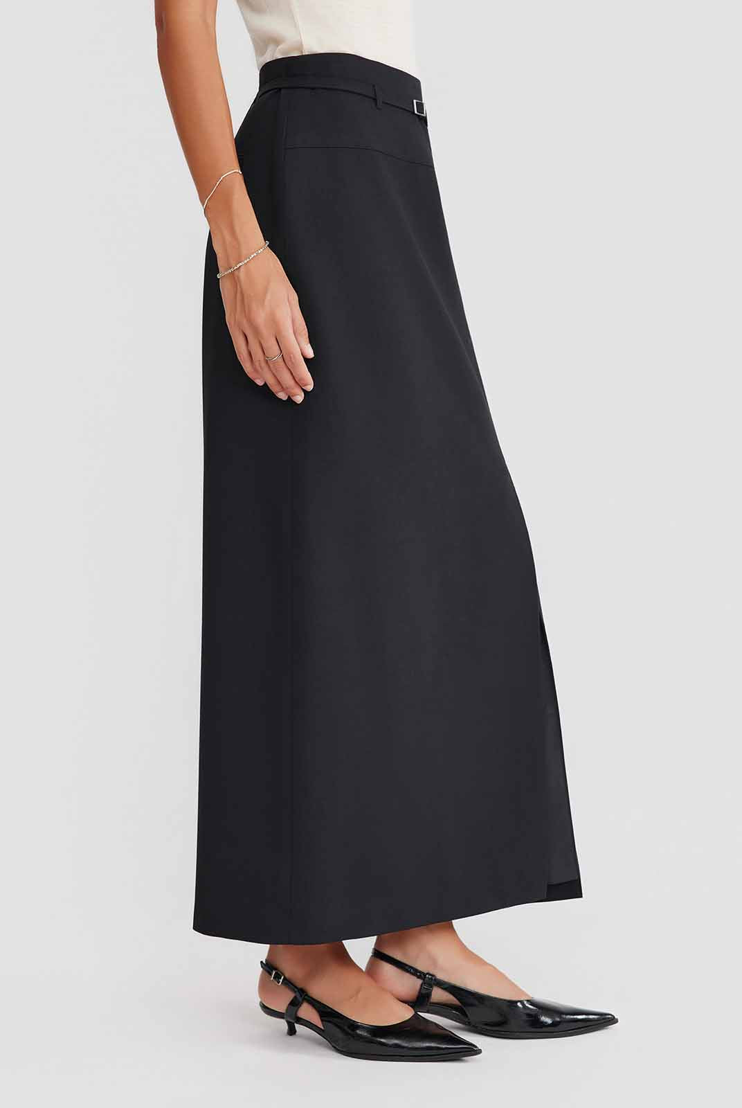 ASOBIO Belted Front-Slit Maxi Skirt