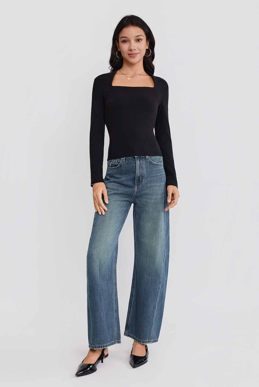 ASOBIO Square-Neck Fitted Longsleeve Top