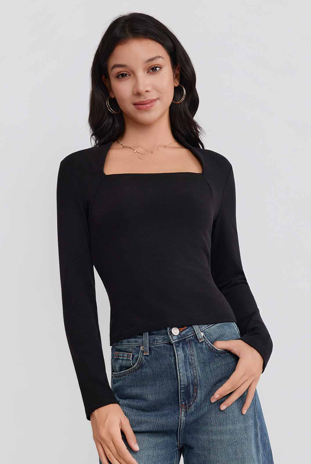 ASOBIO Square-Neck Fitted Longsleeve Top