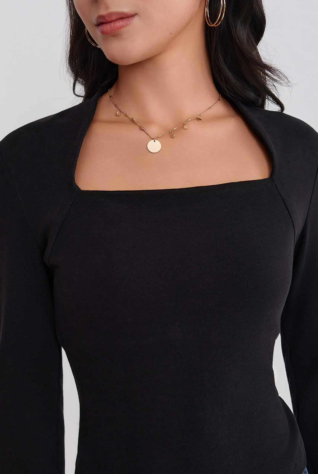 ASOBIO Square-Neck Fitted Longsleeve Top