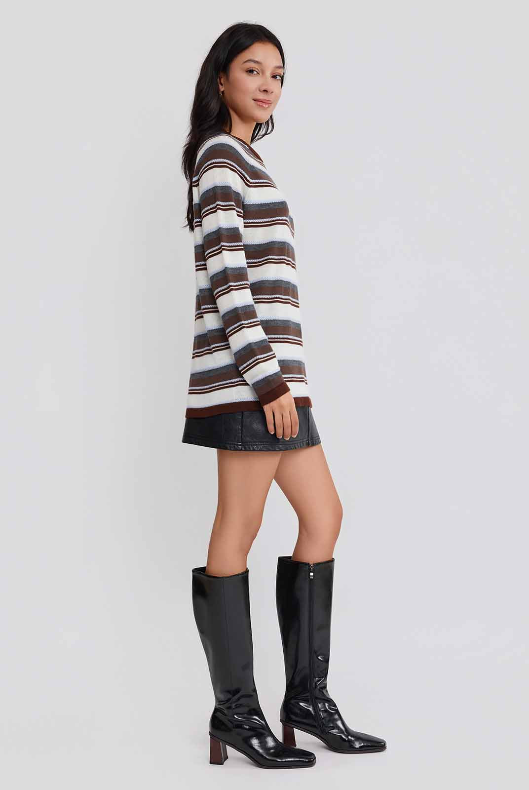ASOBIO Wool Blend Striped Pullover Sweater