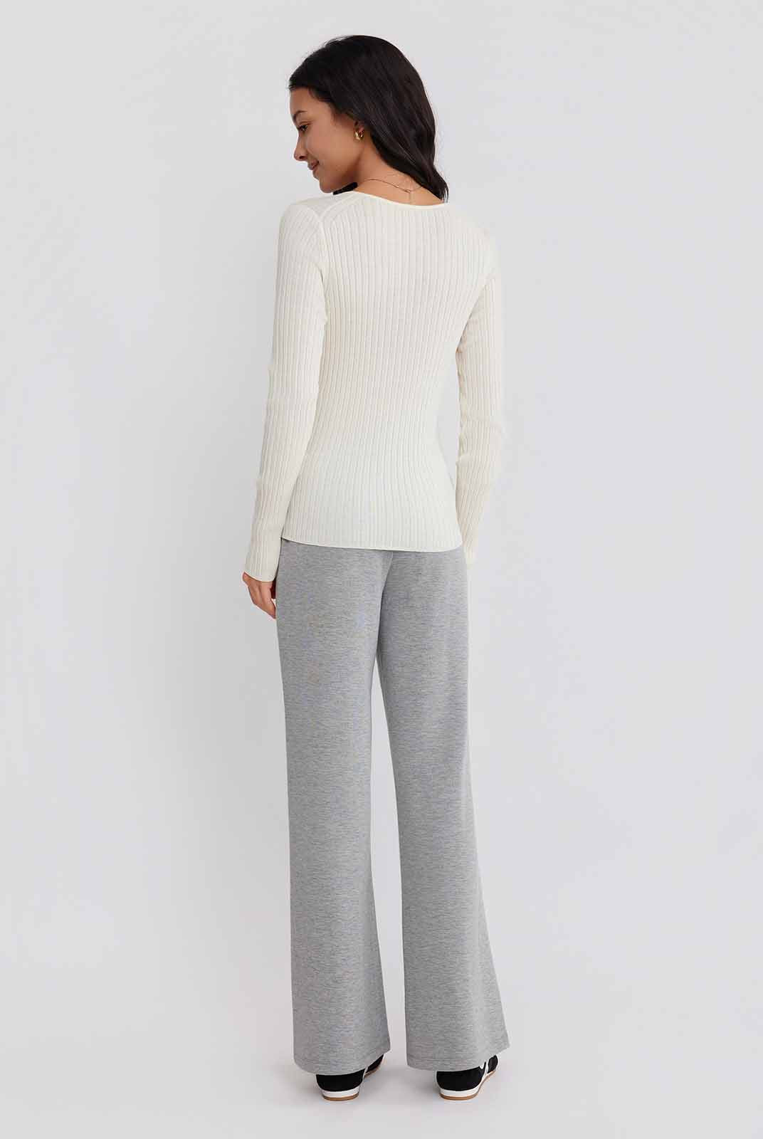 ASOBIO 100% Wool Ribbed V-Neck Pullover Sweater