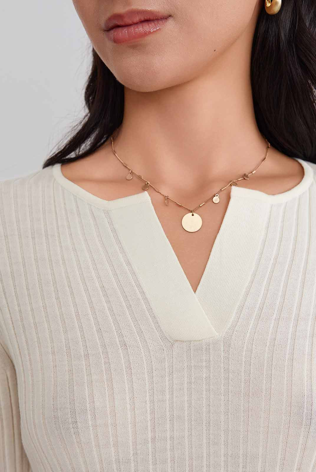 ASOBIO 100% Wool Ribbed V-Neck Pullover Sweater