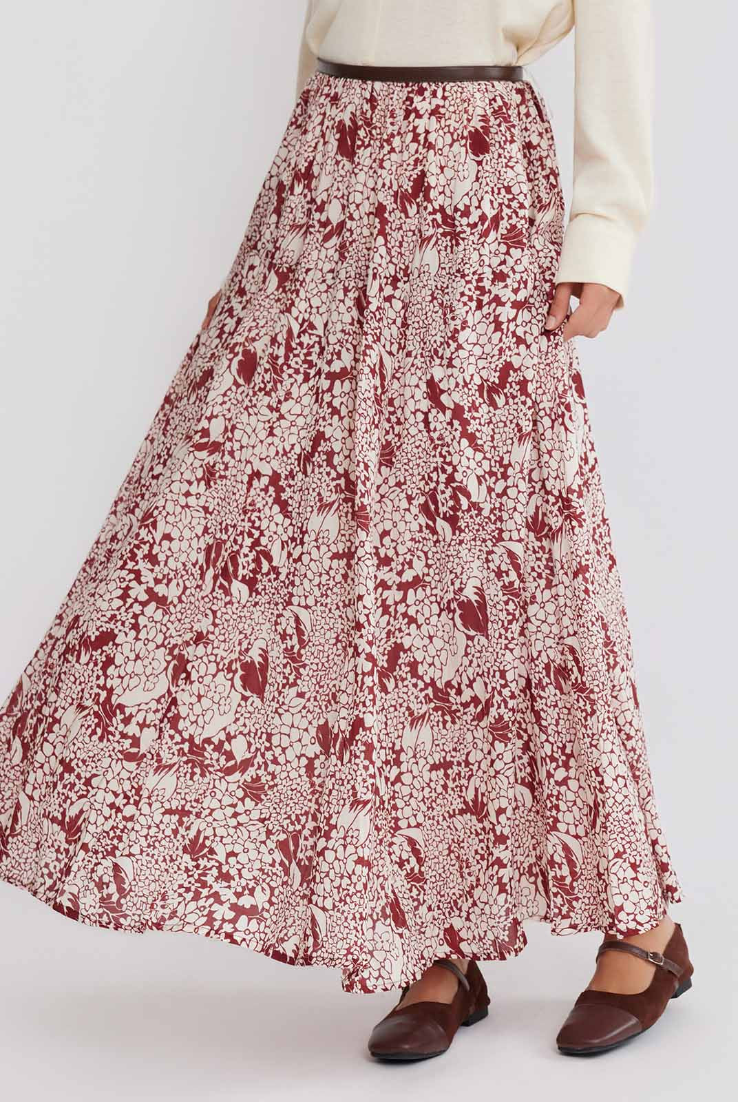 ASOBIO Floral Printed Midi Skirt