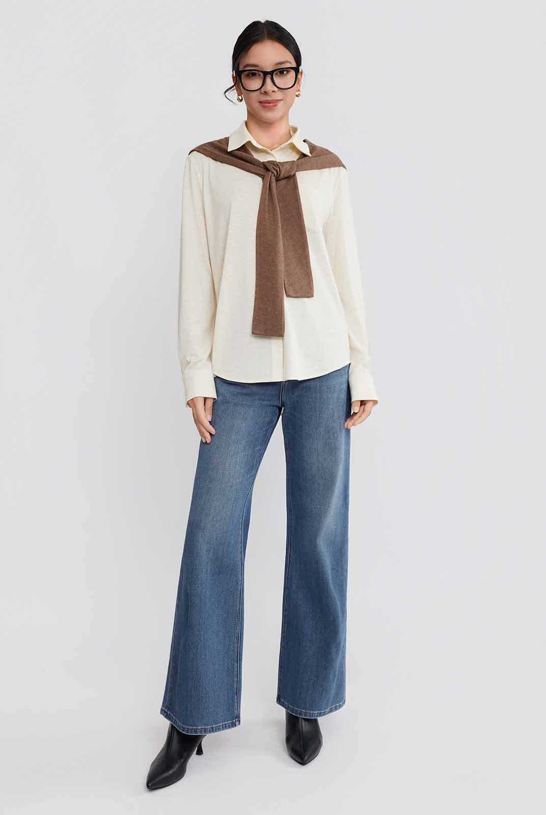 ASOBIO Wool-Blend Shirt with Shoulder Panel