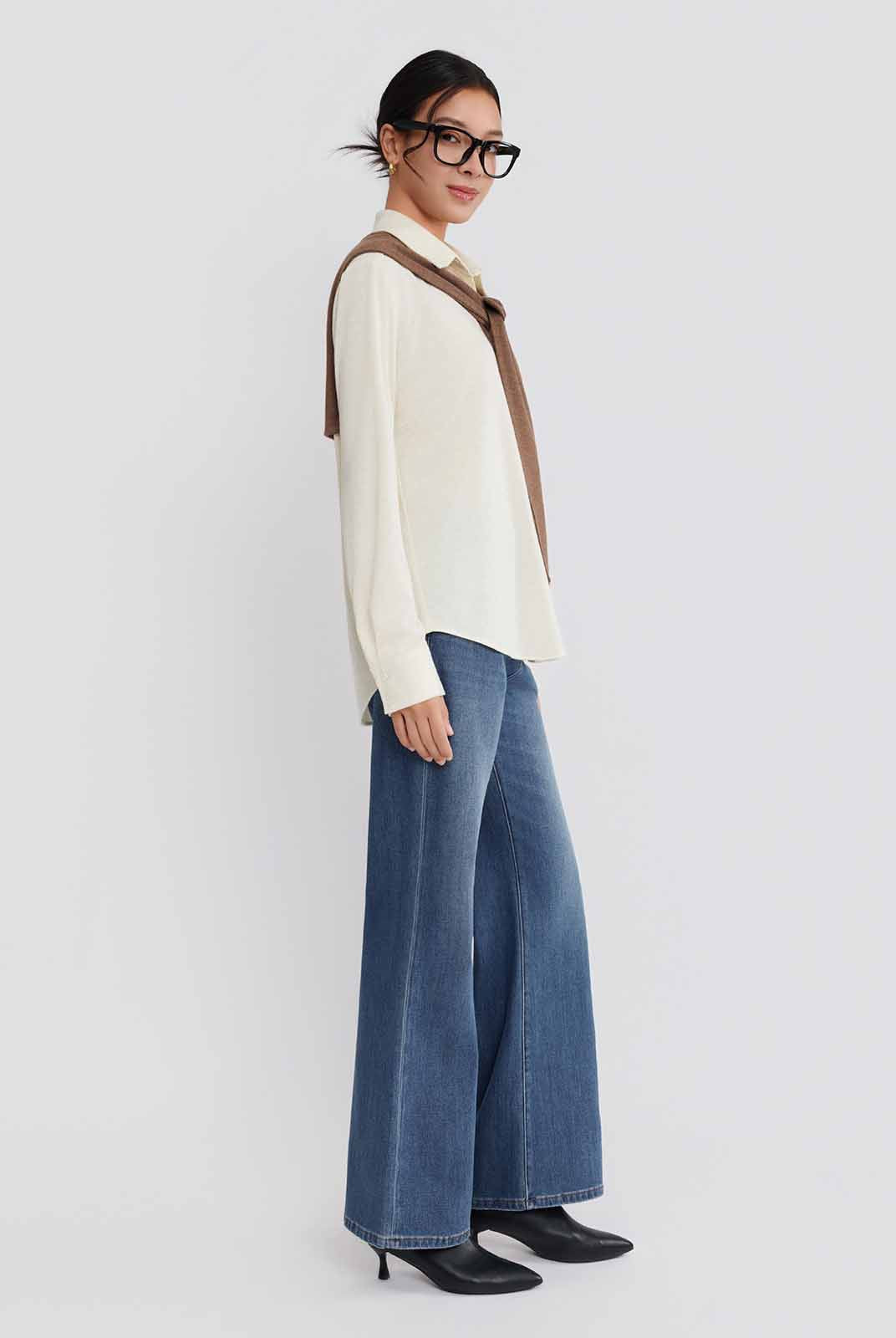 ASOBIO Wool-Blend Shirt with Shoulder Panel