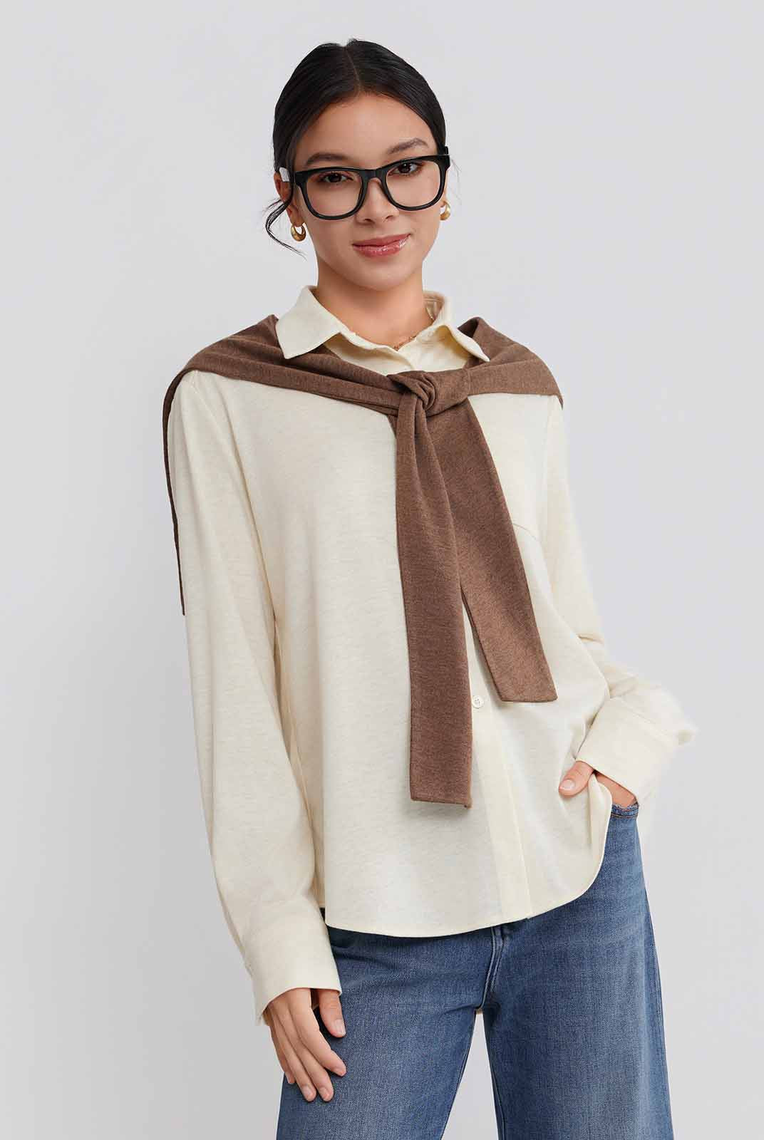 ASOBIO Wool-Blend Shirt with Shoulder Panel