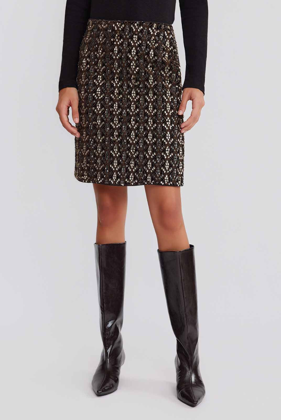 ASOBIO Sequin Embroidered Mini Skirt