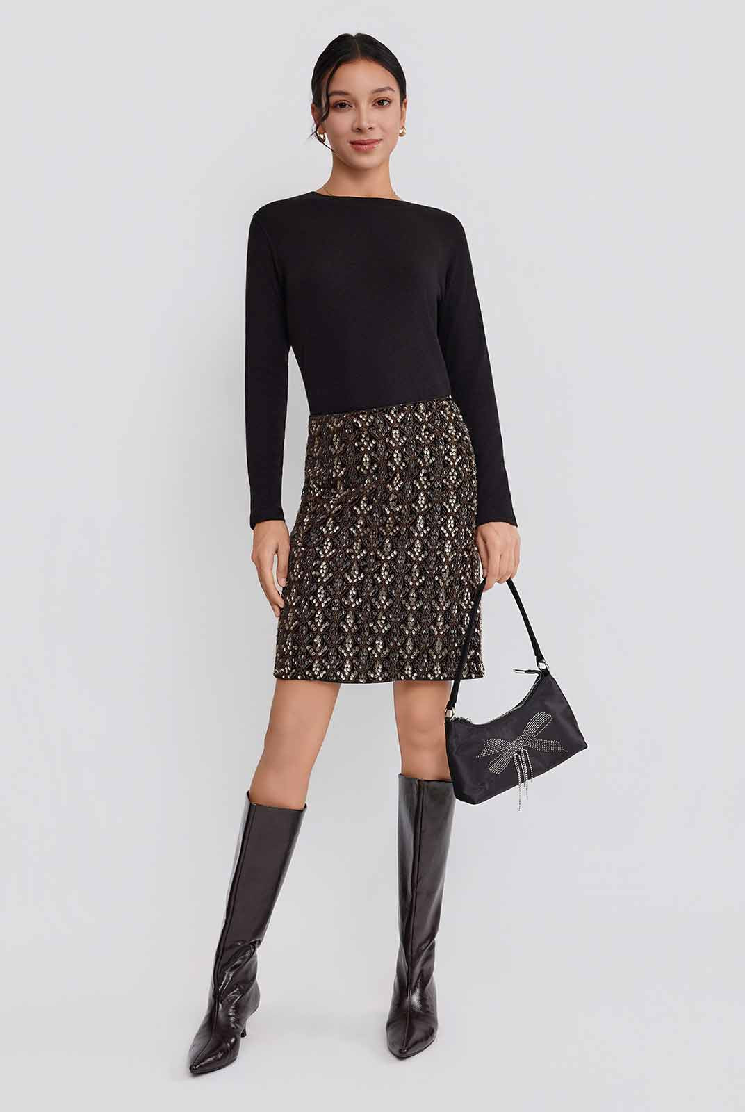 ASOBIO Sequin Embroidered Mini Skirt