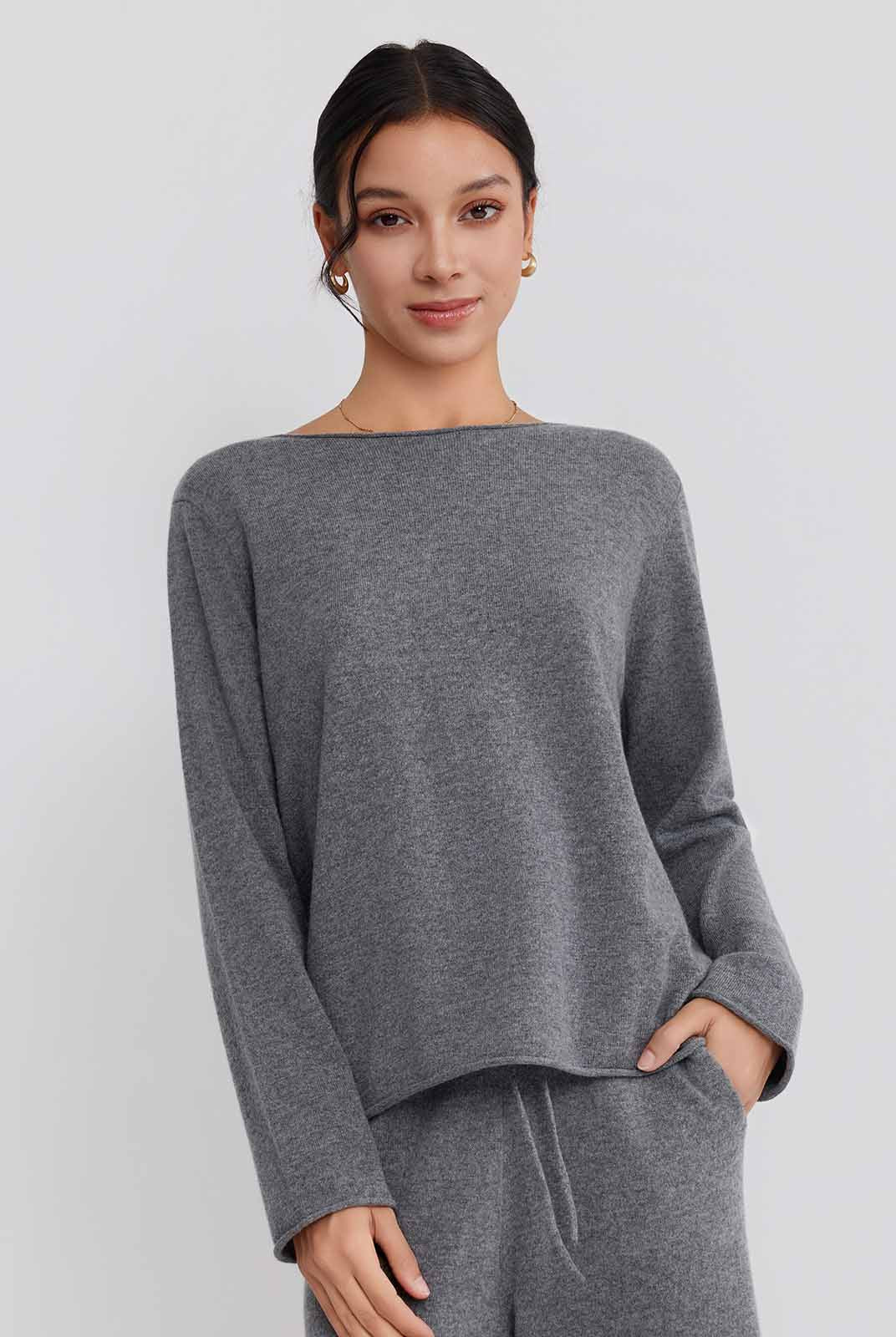 ASOBIO Wool-Cashmere Rolled Edge Pullover Sweater