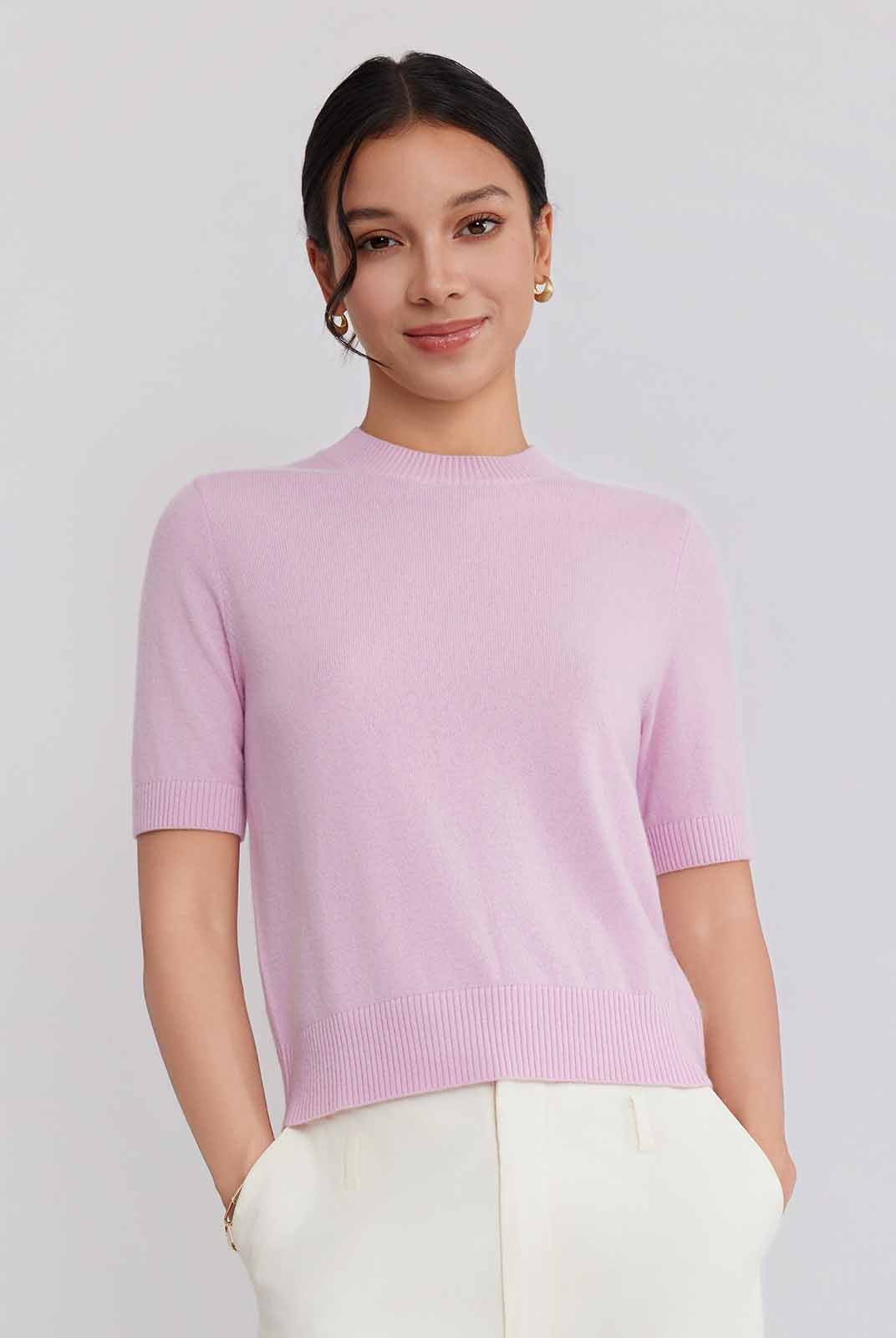 ASOBIO Wool-Cashmere Short-Sleeve Pullover Sweater