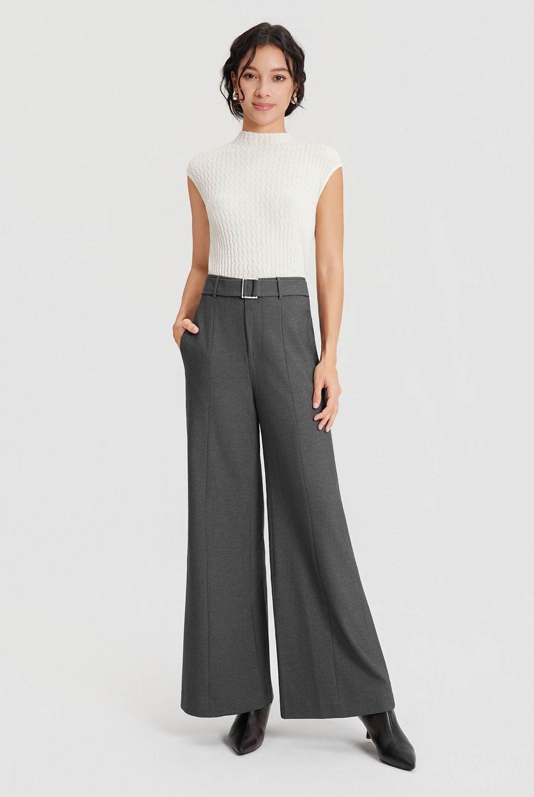 ASOBIO Effortless Pant Belted Wide-Leg Trousers