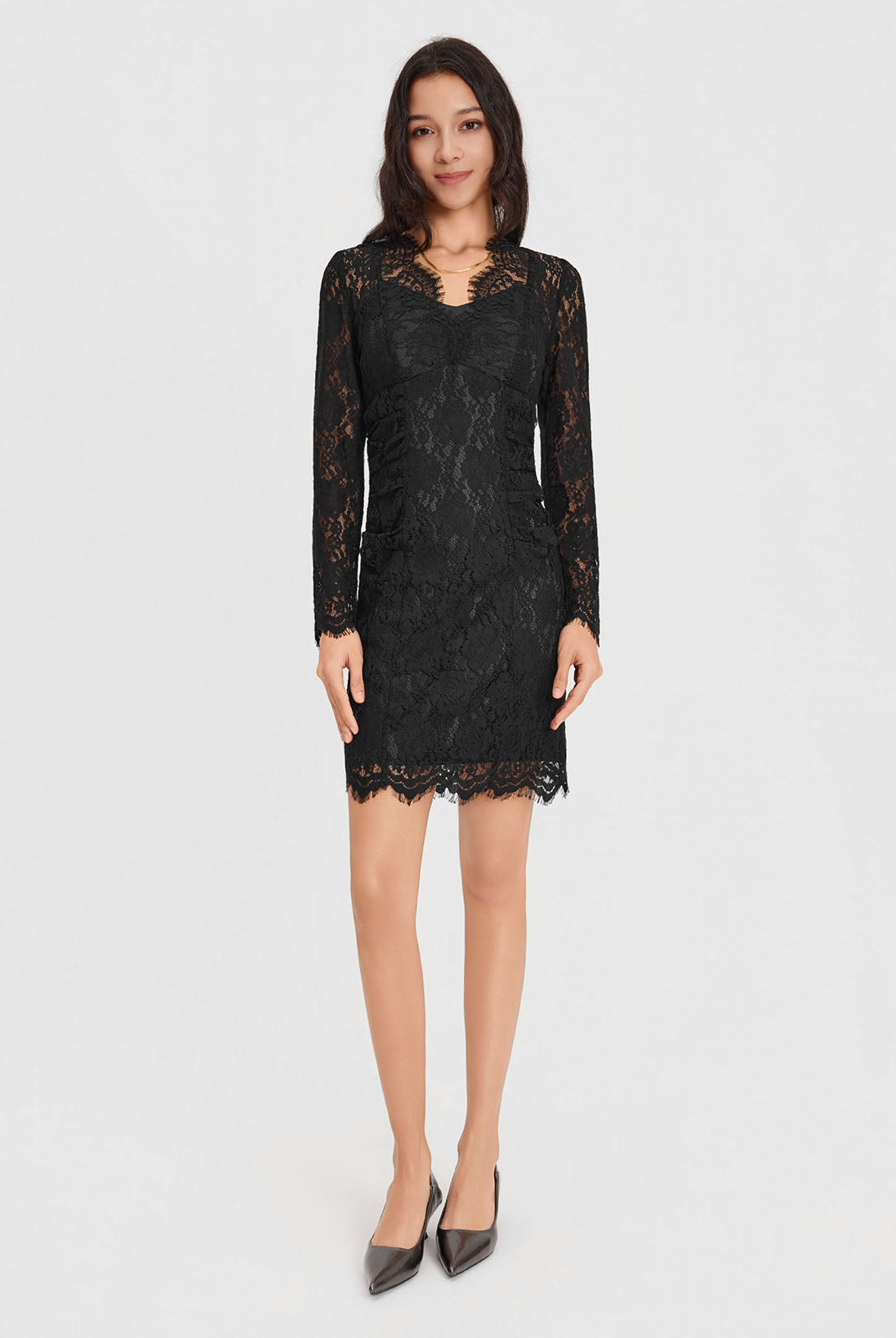 ASOBIO Lace V-Neck Longsleeve Mini Dress