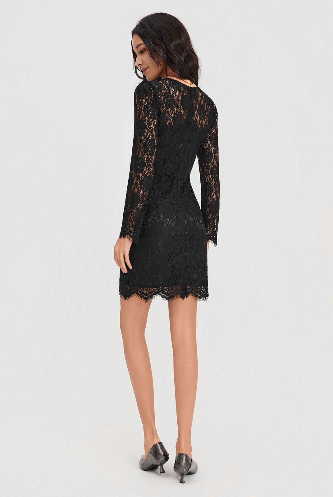ASOBIO Lace V-Neck Longsleeve Mini Dress