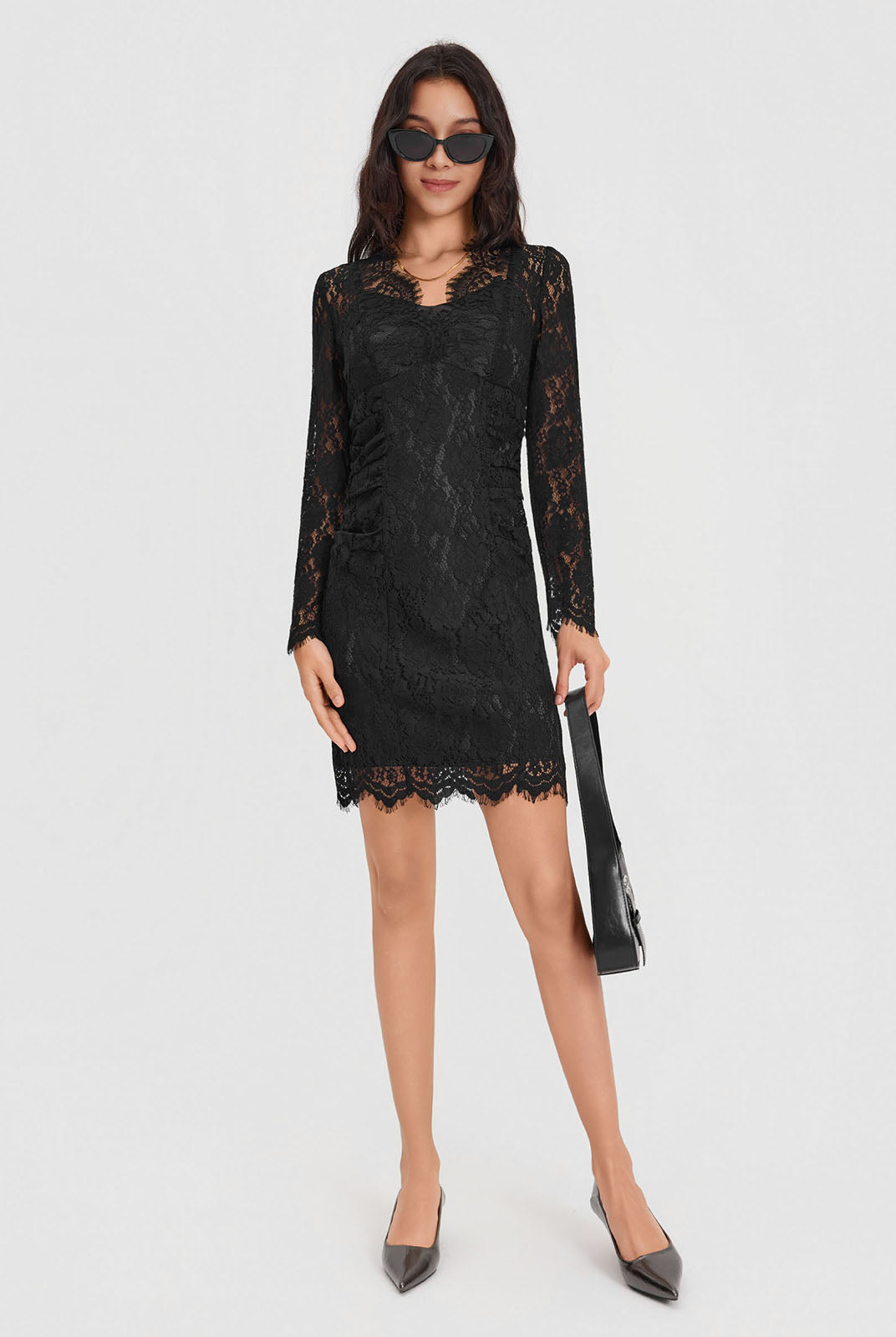 ASOBIO Lace V-Neck Longsleeve Mini Dress