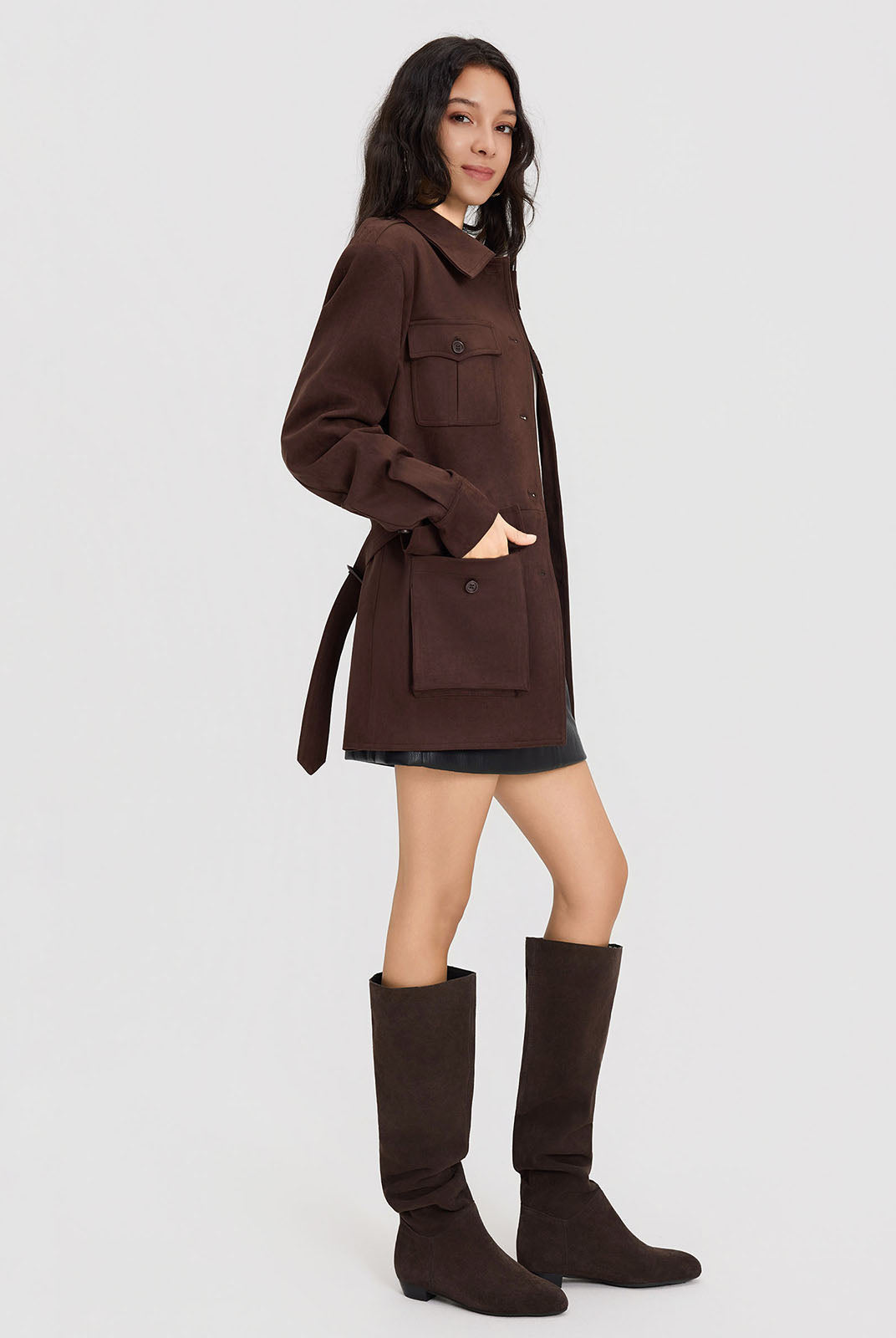 ASOBIO Suede Belted Trucker Jacket