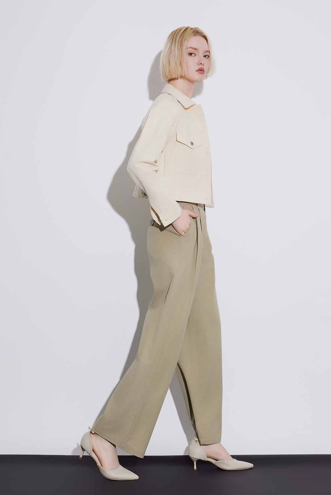 High-Waist Wide-Leg Casual Trousers
