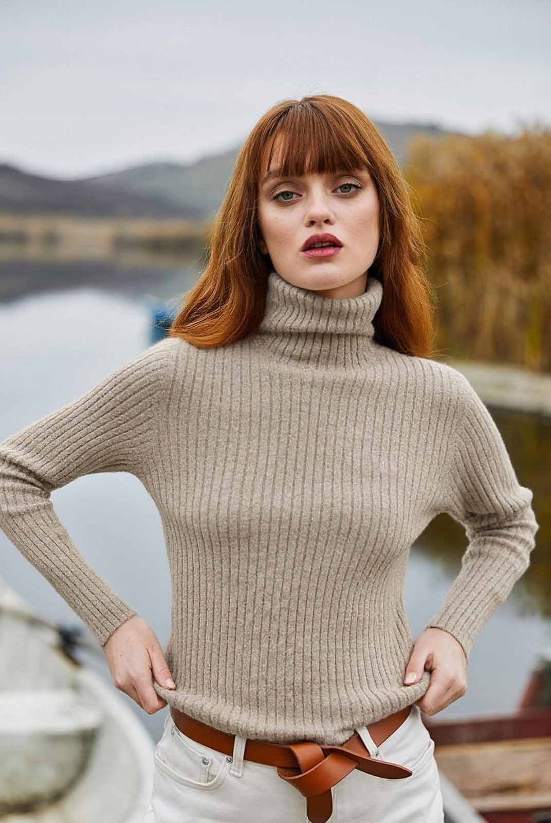 ASOBIO 100% Cashmere Turtleneck Sweater