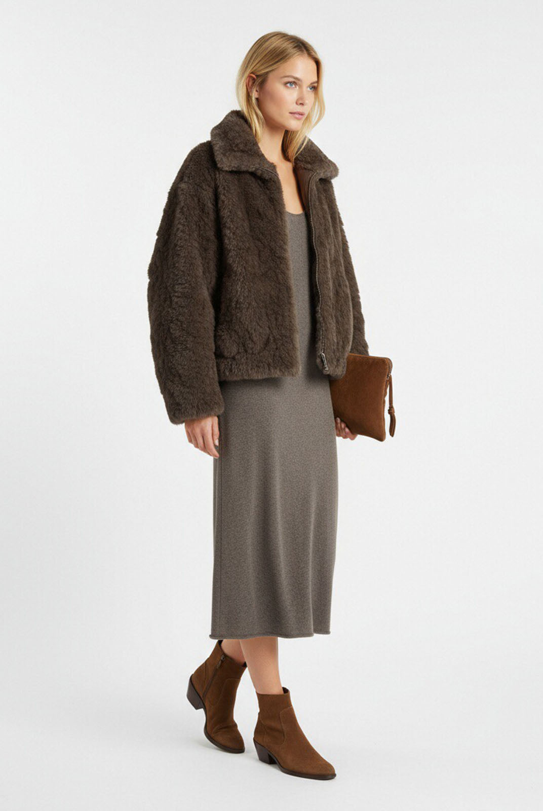 ASOBIO Faux Fur Zip-Up Jacket