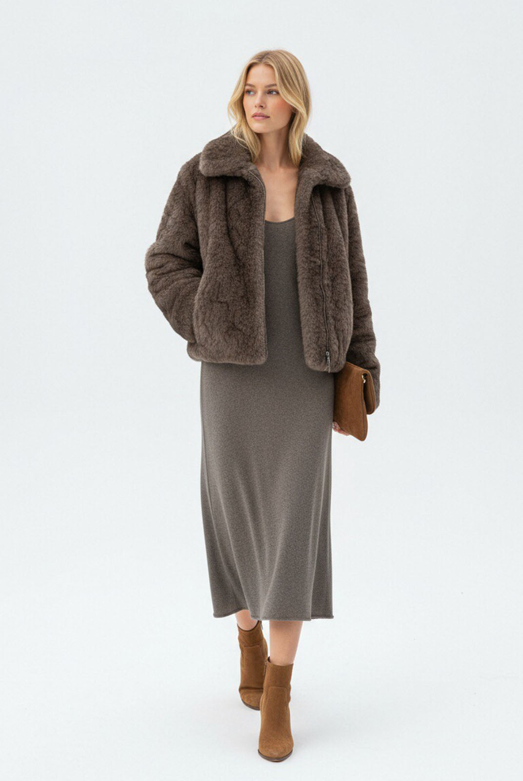 ASOBIO Faux Fur Zip-Up Jacket