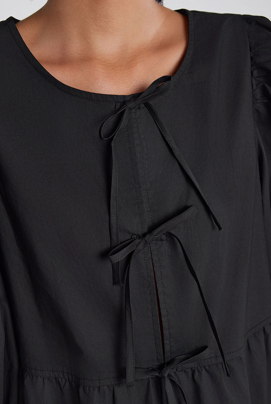 Fashionable Bow Tie Front Midi Dress with Tiers