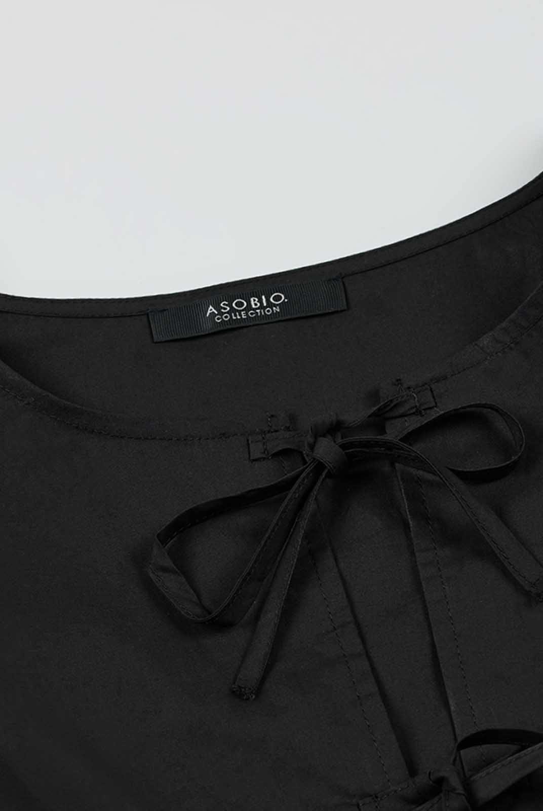 Trendy Bow Tie Front Tiered Midi Dress in Cotton