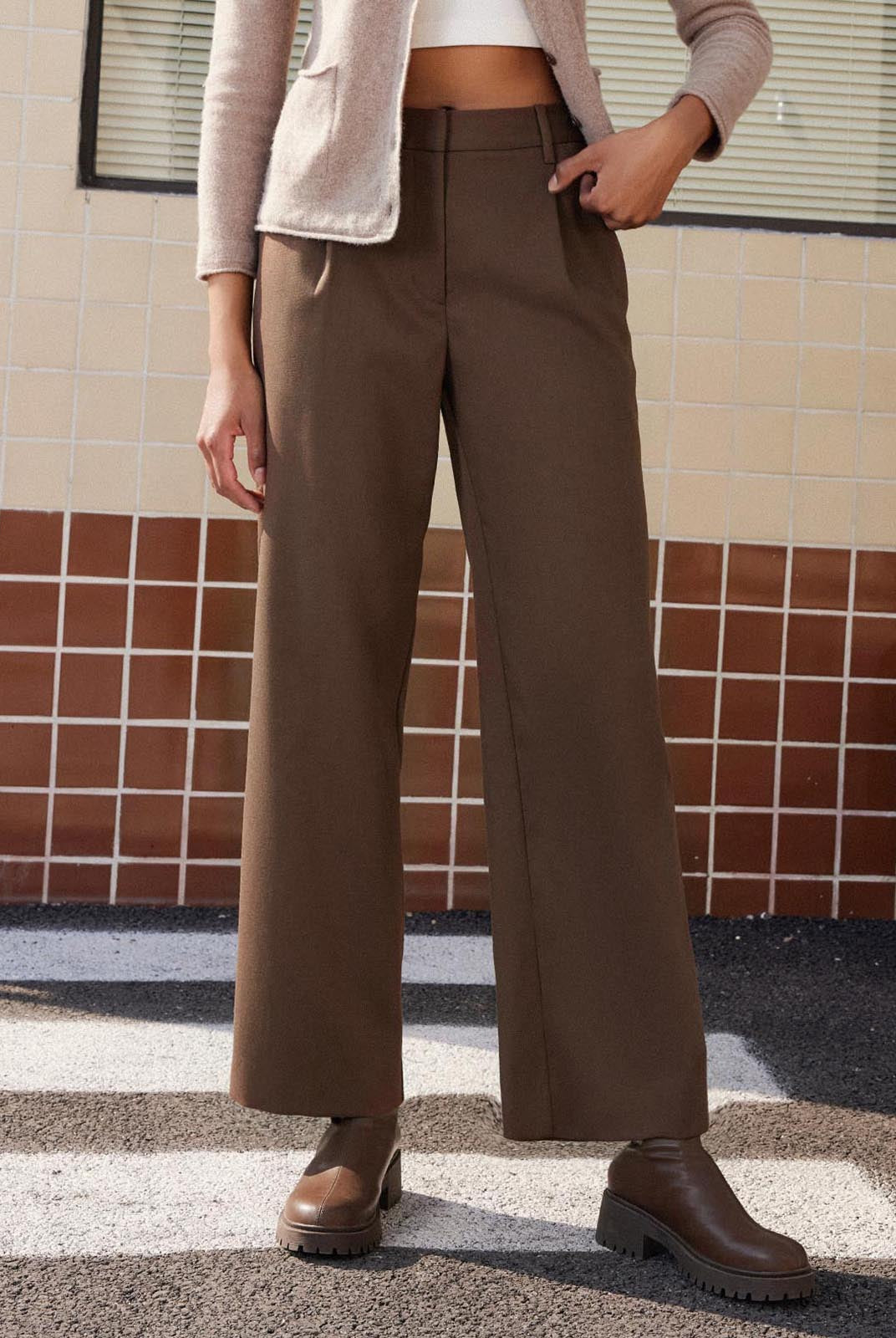 ASOBIO Soft Structured Mid-Waist Straight-Leg Trousers