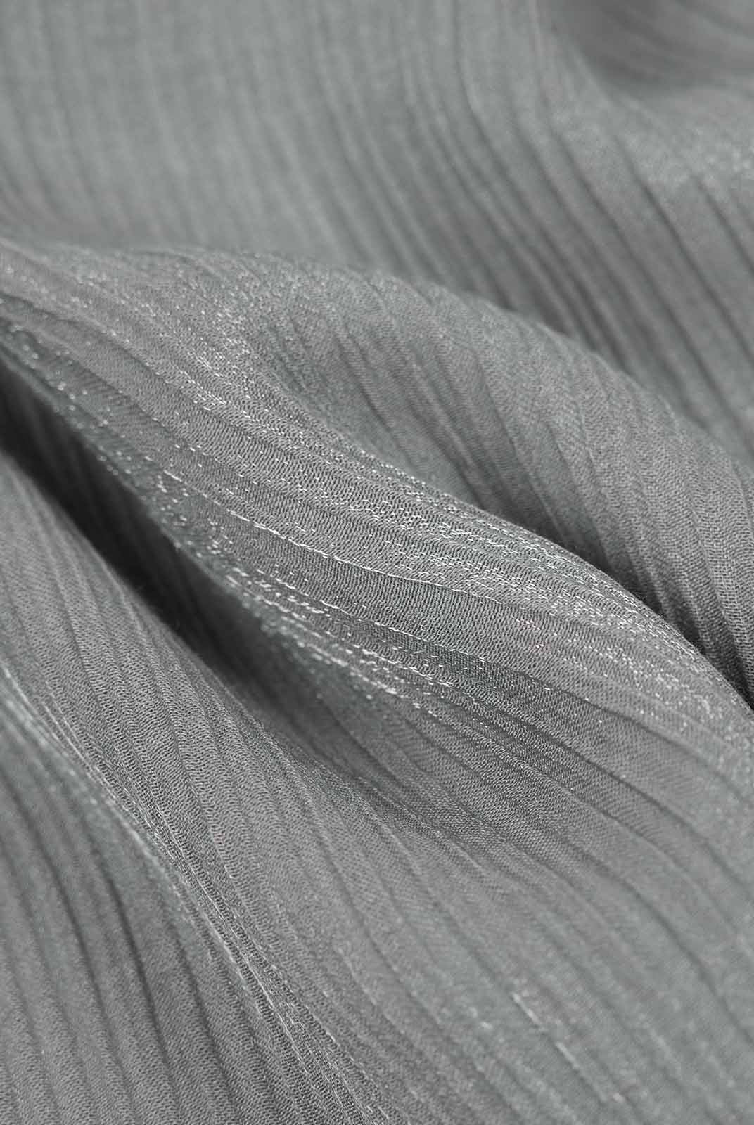 ASOBIO Long-Sleeve Pleated Stand Collar Textured Blouse