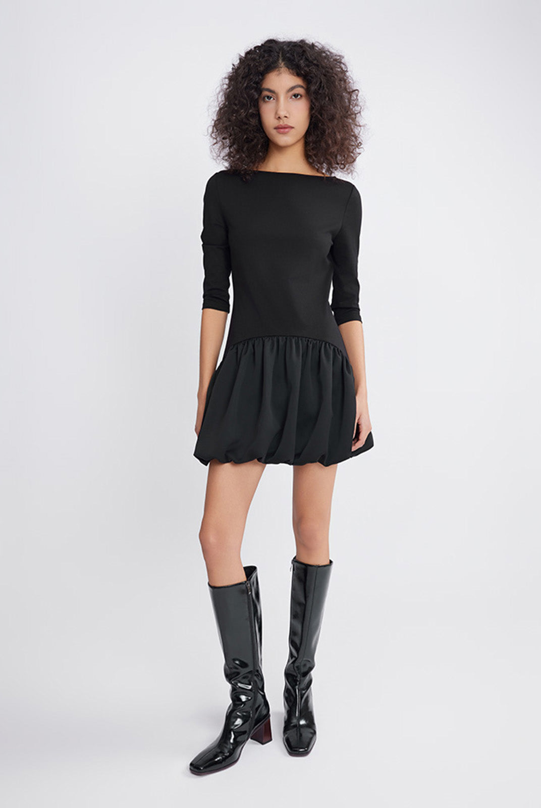 ASOBIO Boatneck Knitted Bubble Hem Skort Dress