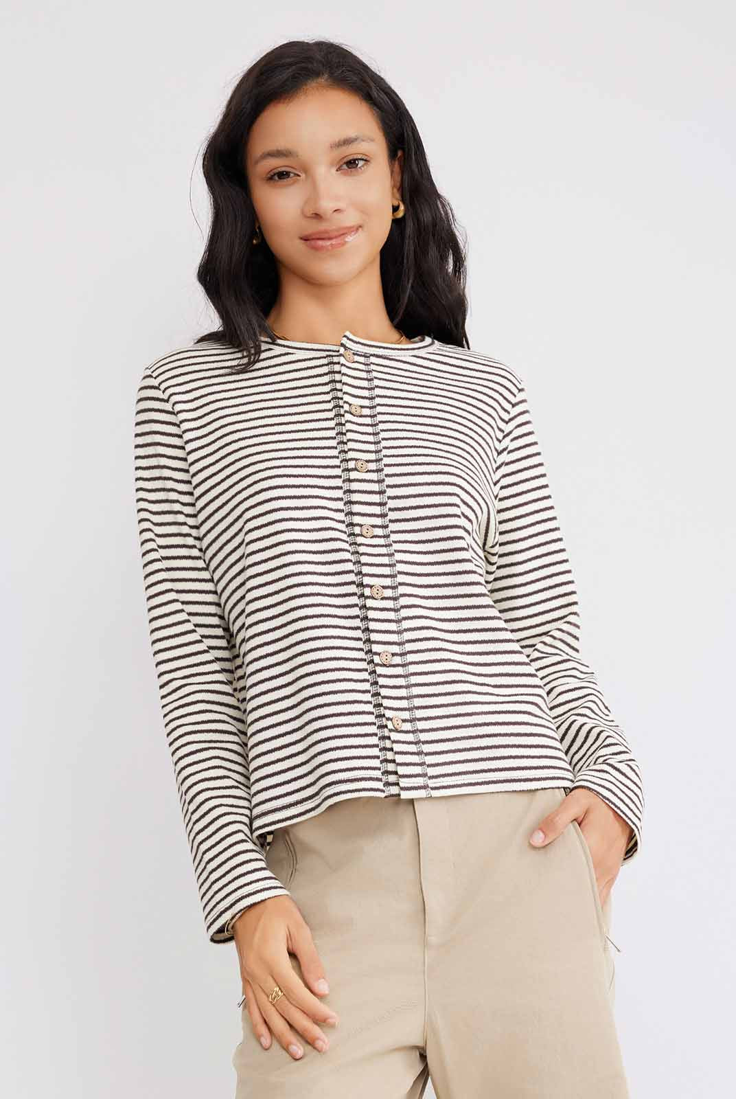 ASOBIO Striped Knit Cardigan