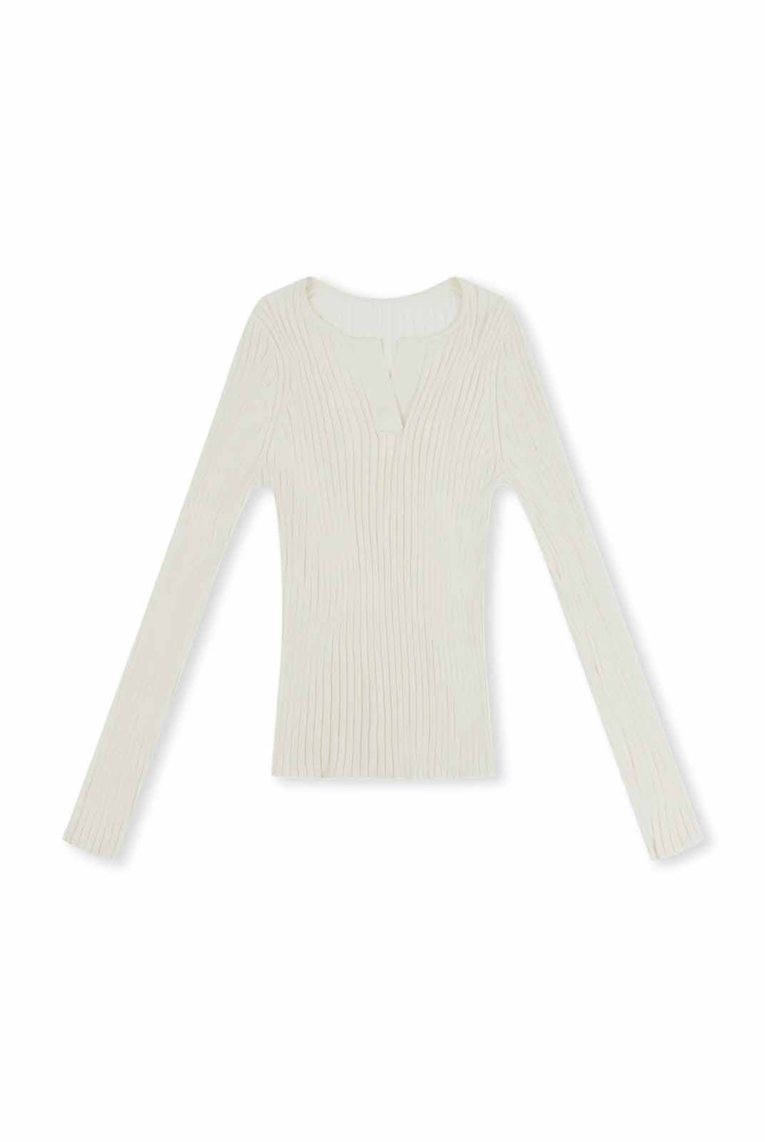 ASOBIO 100% Wool Ribbed V-Neck Pullover Sweater