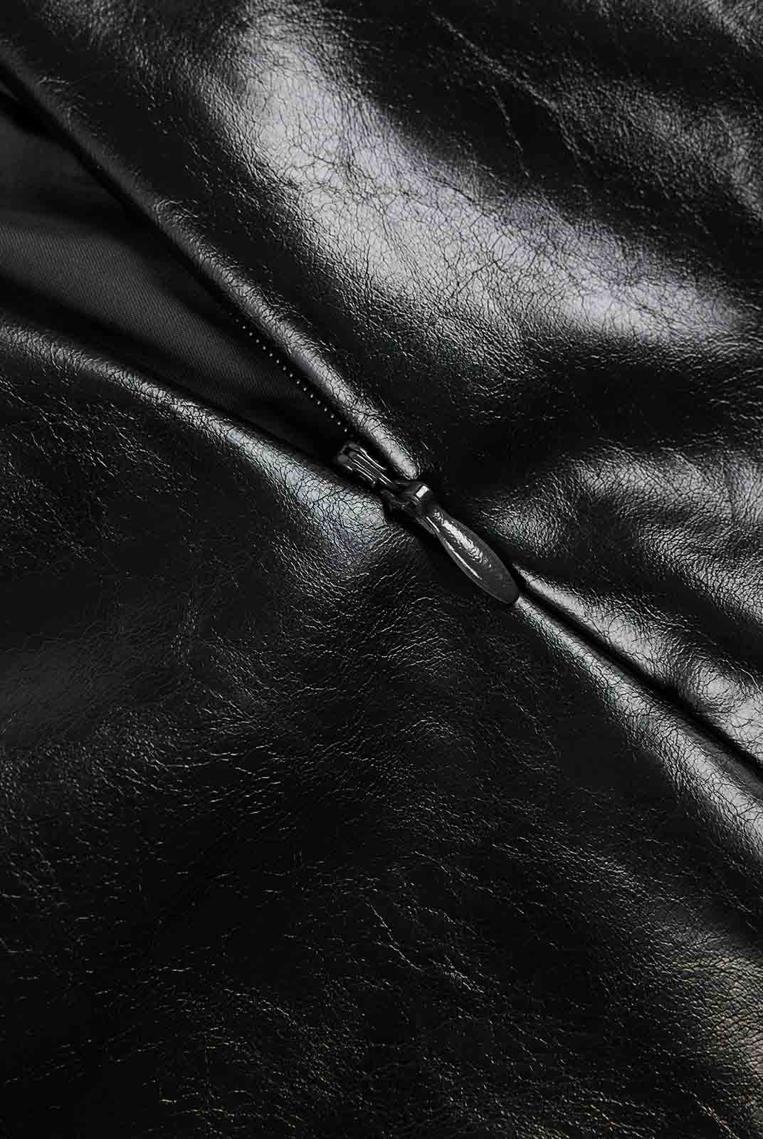 ASOBIO Mid-High Waisted Stretch Leather Mini Skirt