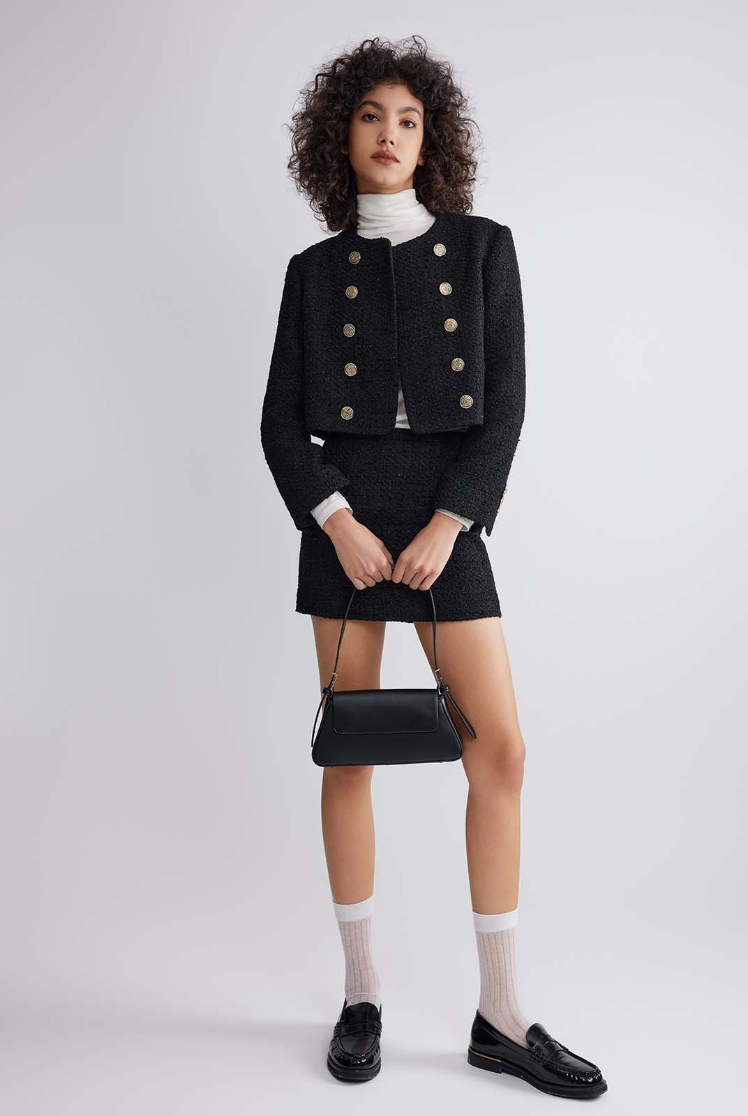 ASOBIO Double-Breasted Cropped Tweed Jacket