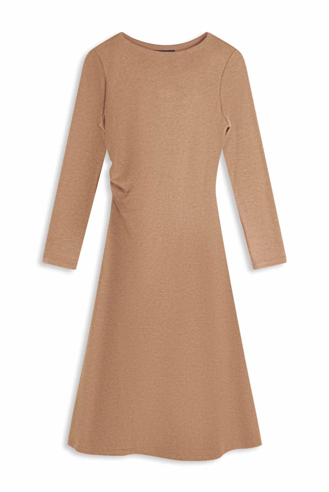 ASOBIO Boat Neck Long-Sleeve Pleated Midi Dress