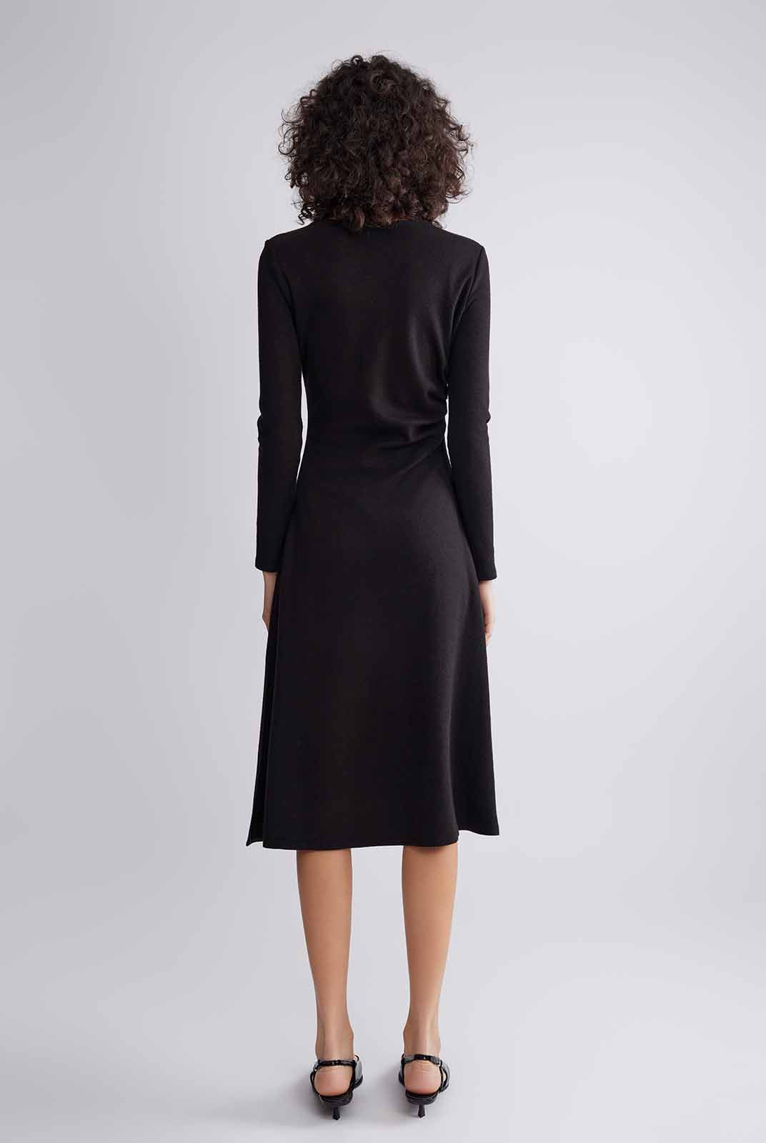 ASOBIO Boat Neck Long-Sleeve Pleated Midi Dress