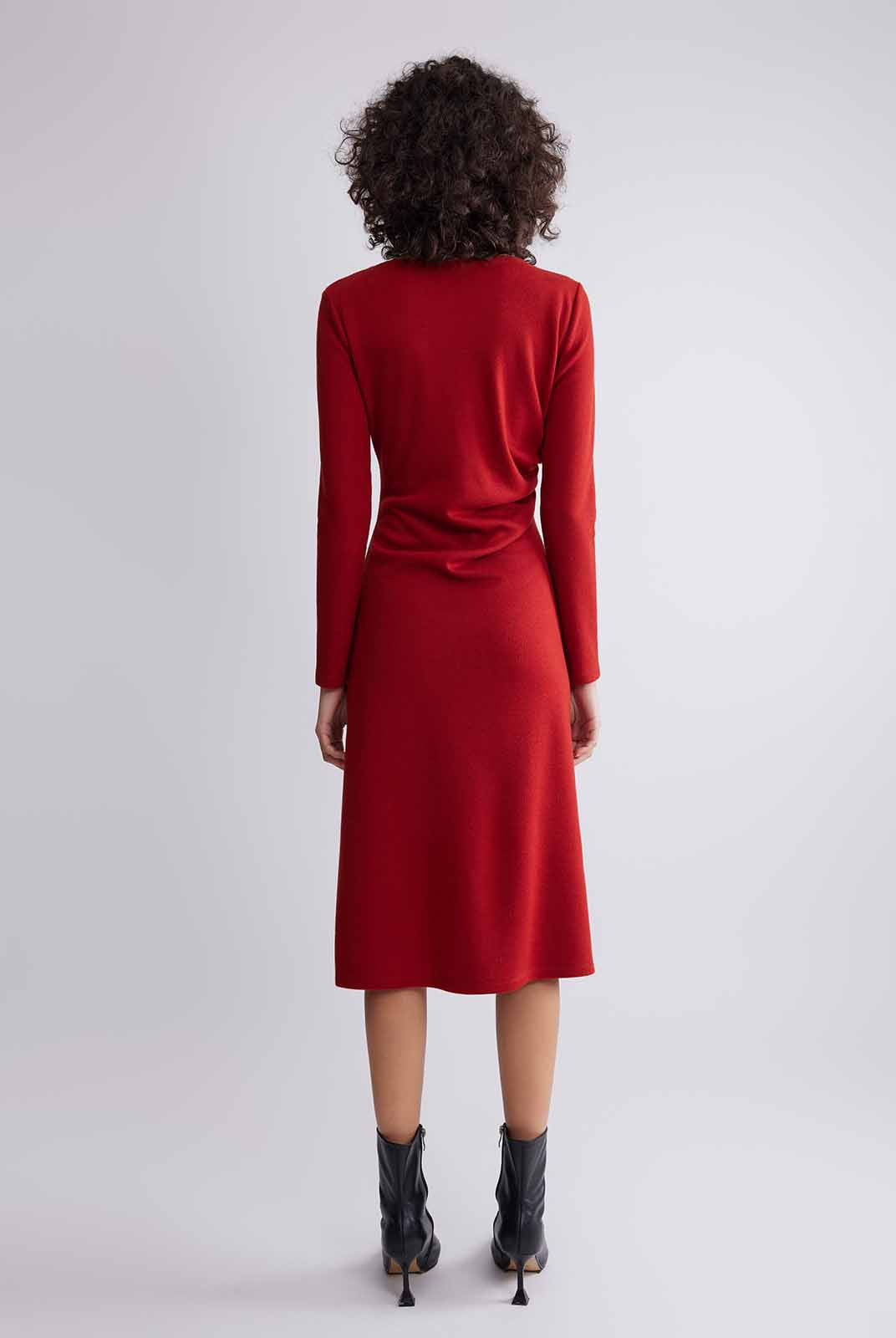 ASOBIO Boat Neck Long-Sleeve Pleated Midi Dress