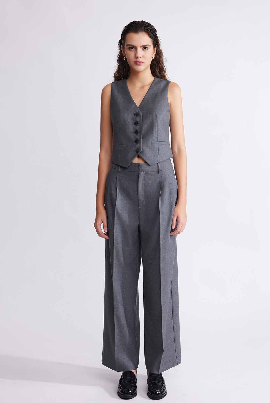 ASOBIO Wool Blend Mid-Rise Pleated Wide-Leg Trousers