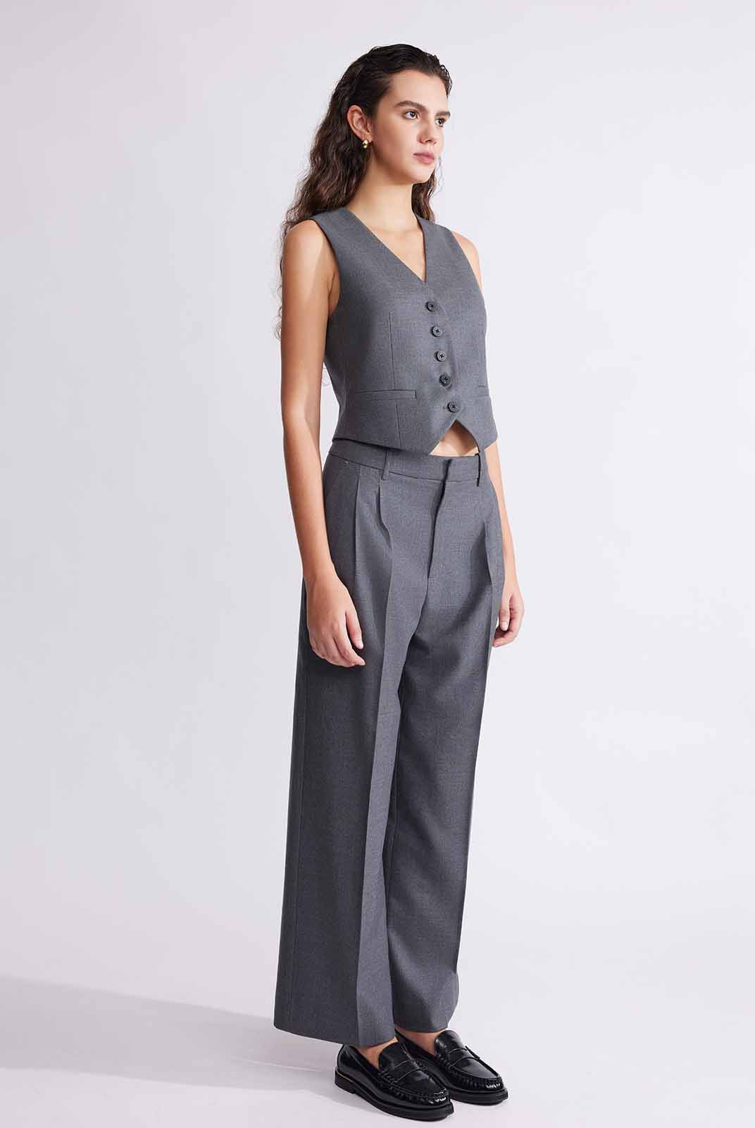 ASOBIO Wool Blend Mid-Rise Pleated Wide-Leg Trousers