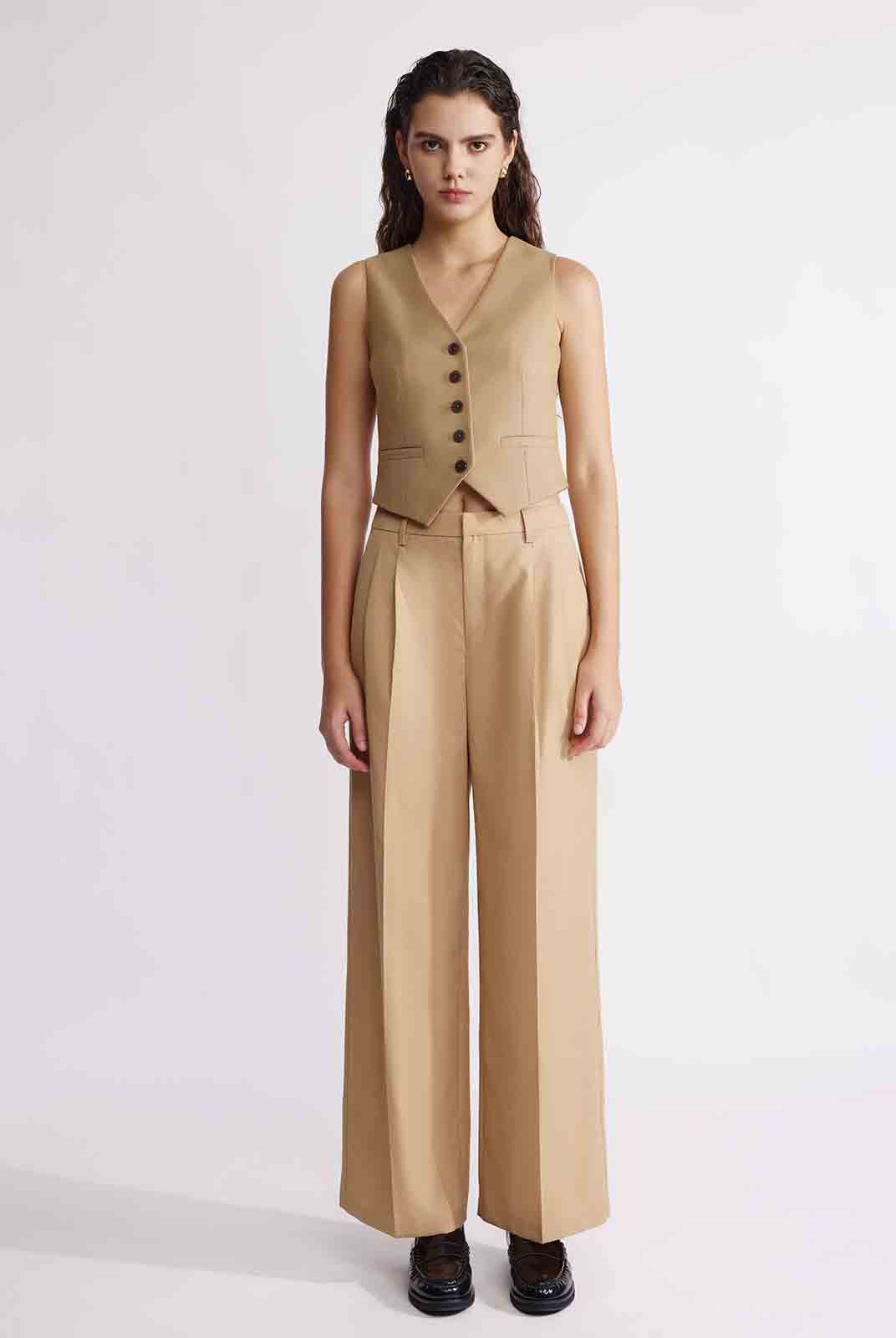 ASOBIO Wool Blend Mid-Rise Pleated Wide-Leg Trousers