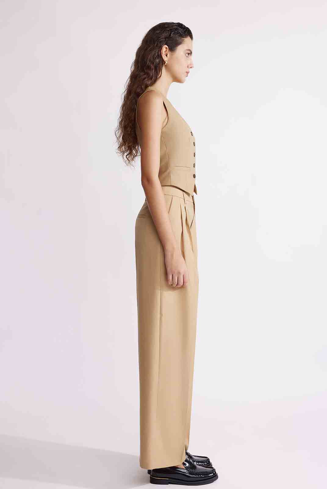 ASOBIO Wool Blend Mid-Rise Pleated Wide-Leg Trousers