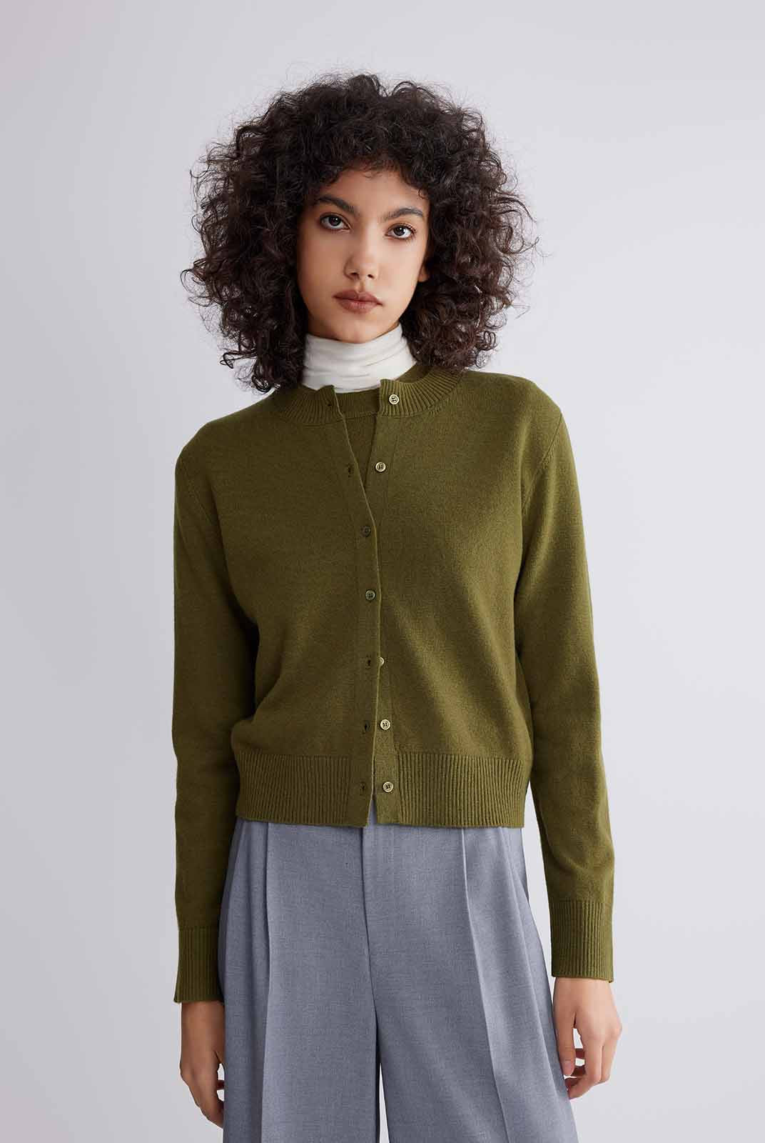 Lightweight 100% Wool Crewneck Cardigan