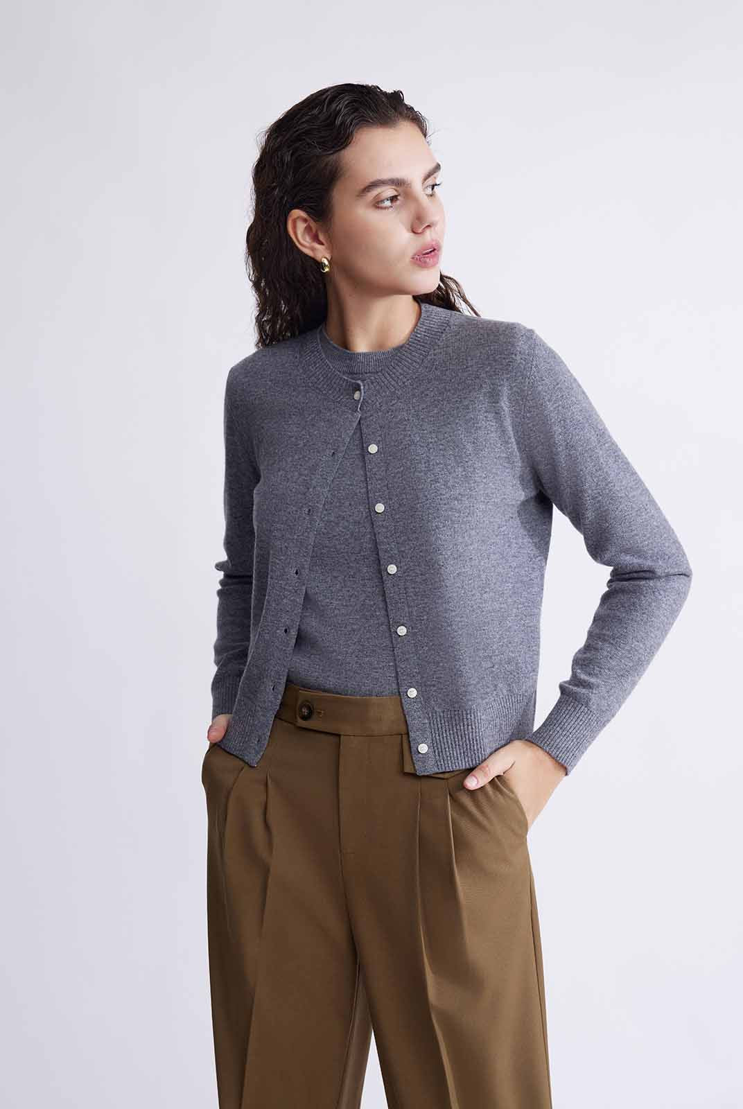 Lightweight 100% Wool Crewneck Cardigan