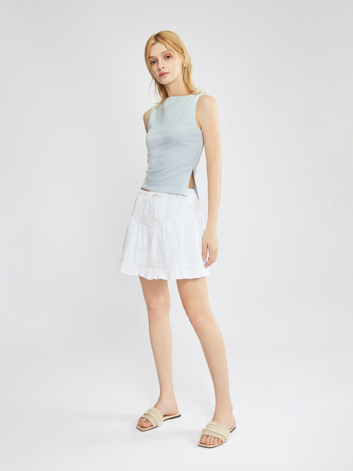 Ruched Side Asymmetrical Hem Sleeveless Top