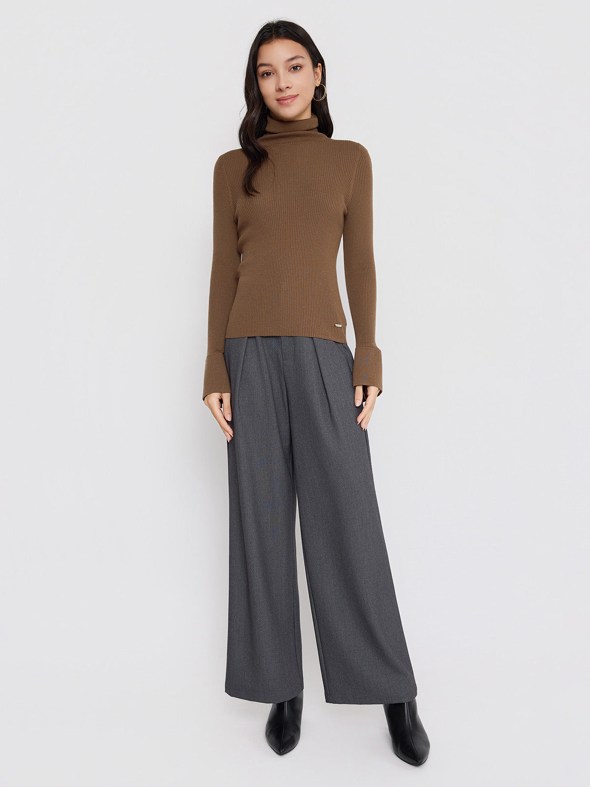 ASOBIO Wool-Blend Pleated Wide-Leg Pant