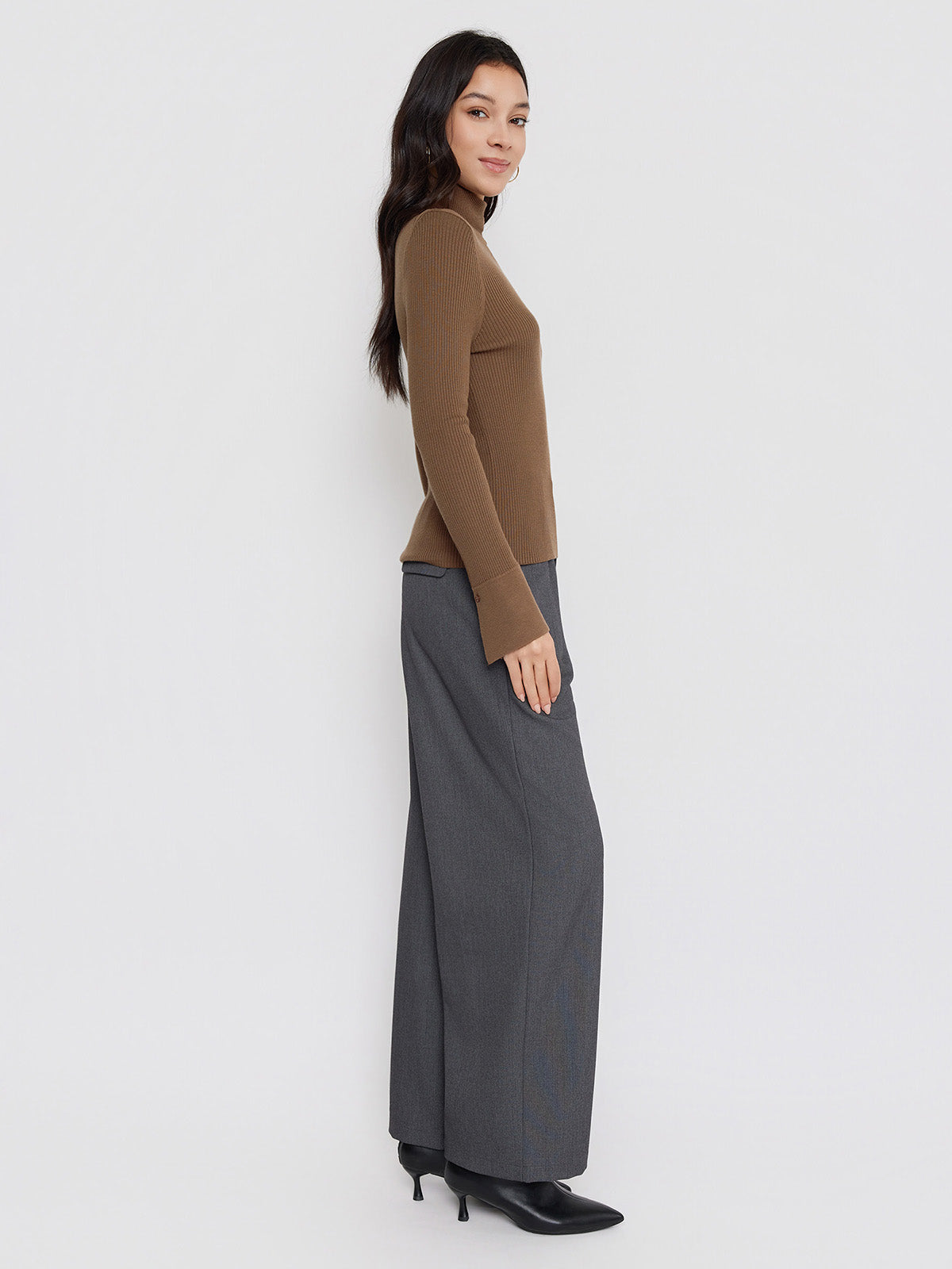 ASOBIO Wool-Blend Pleated Wide-Leg Pant