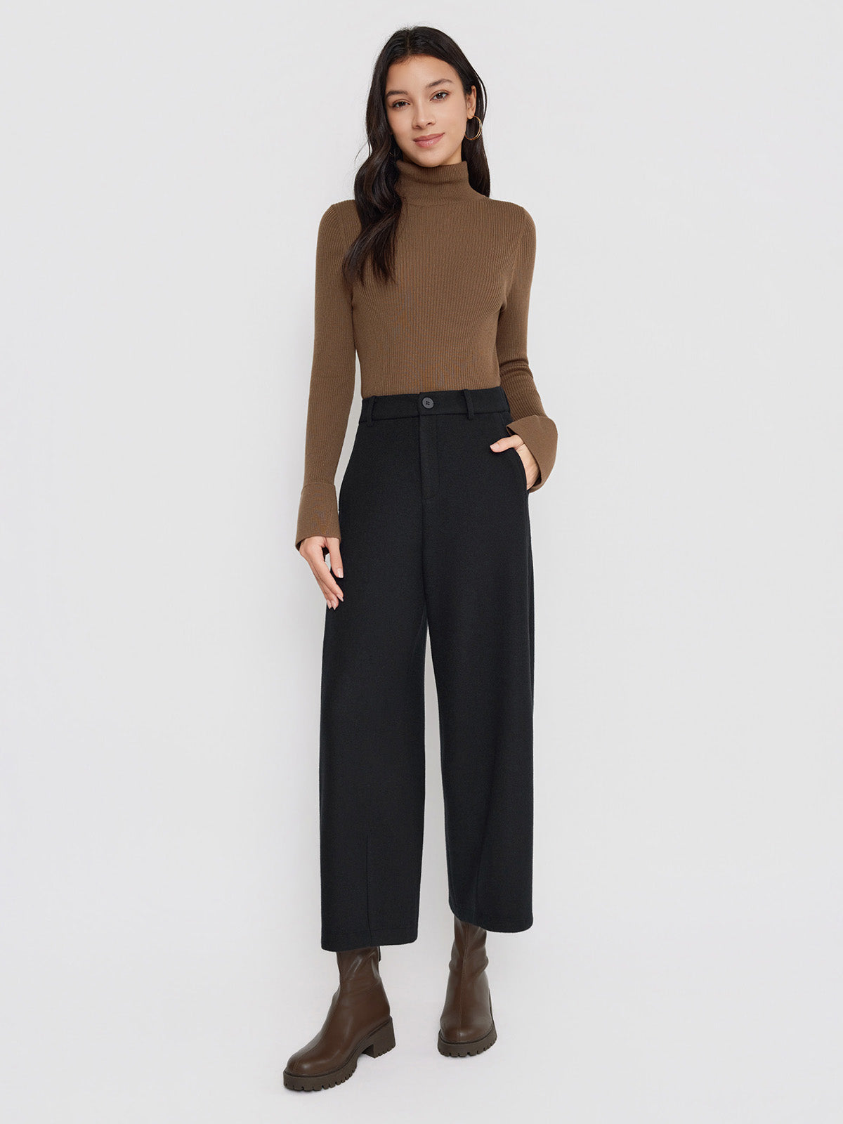 ASOBIO Mid-Rise Wool-Blend Barrel Pant