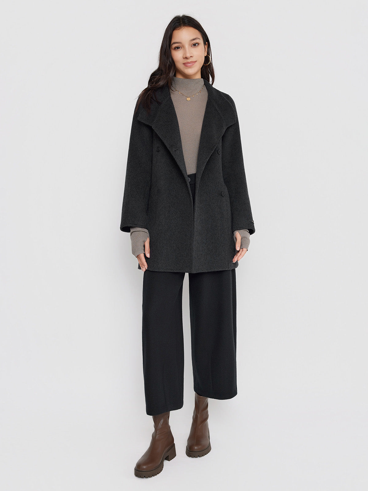 ASOBIO Double-Faced Double-Breasted Wrap Coat